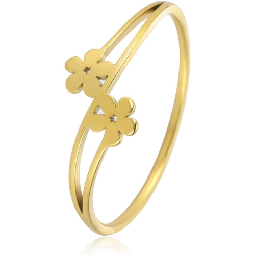 Double Flower Ring Gold Silver Stainless Steel Size 7-11