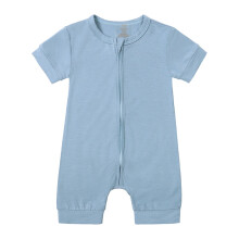 Baby Rompers Solid Color Front Zipper Short Sleeve Jumpsuit