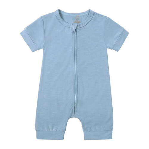 Baby Rompers Front Zipper Short Sleeve Solid Jumpsuit