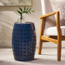 Cataleya Outdoor Iron Side Table Dark Blue 12 Inch