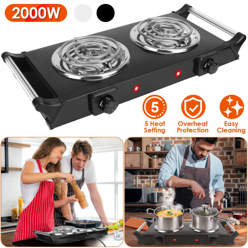 Electric Dual Burner Hot Plate 2000W 5 Temp Settings 2