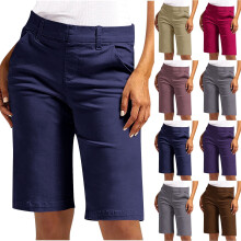 Simua Plus Size Women's Summer Bermuda Shorts Twill Pull-On