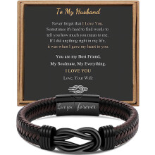 Men's Brown Woven Leather Bracelet with Stainless Steel,