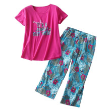 Women's Cotton Pajama Set Short Sleeve Top and Capri Pants