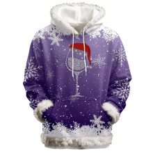 Women's Fuzzy Trim Hoodie with Print Pocket Drawstring