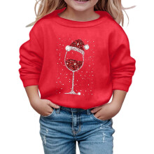 Kids Santa Pullover Red Tall Glass Print Round Neck Long