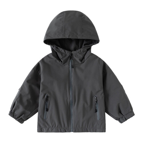 Boys Windbreaker Jacket Lightweight Hooded Zipper Solid