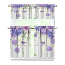 Purple Flower Butterfly Kitchen Tier Curtains 27.5x36 in
