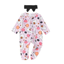 Baby Boys Bodysuit Pumpkin Print Long Sleeve Zipper Onesie