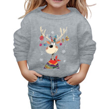 Kids Santa Pullover with Reindeer Print Round Neck Long