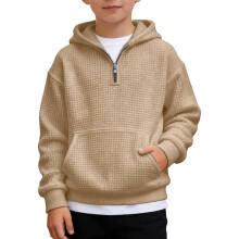 Kids Waffle Quarter-Zip Hoodie Long Sleeve 4-14 Years