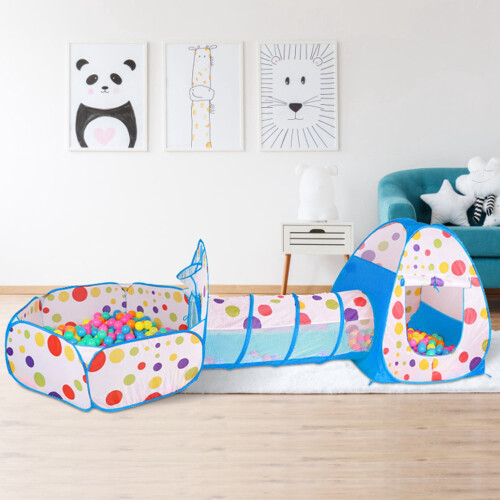 Kids Ball Pit Play Tent Blue Foldable Pop-up with Crawl 2