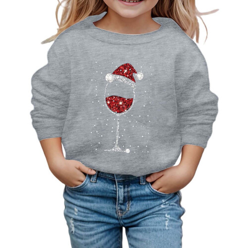 Kids Santa Pullover Red Tall Glass Print Round Neck Long
