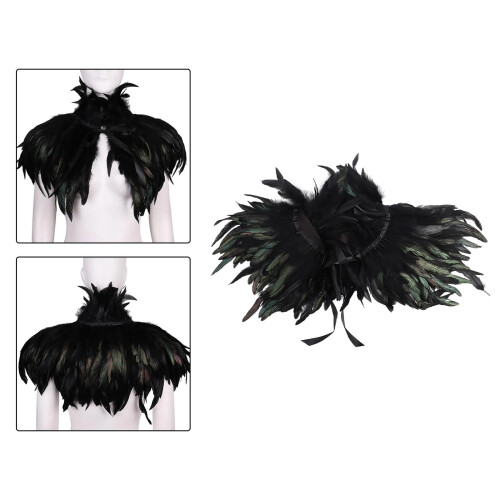 Feather shawl shoulder wrap cape black one piece 1