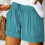 Women's Linen Bermuda Shorts Elastic Waist Drawstring Blue 2