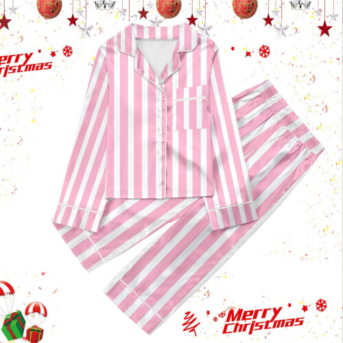 Kids Printed Button-Down Pajama Set Long Sleeve Top and 1