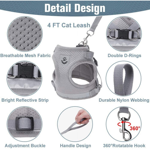 Cat Harness and Leash Set Adjustable Vest with Reflective 2
