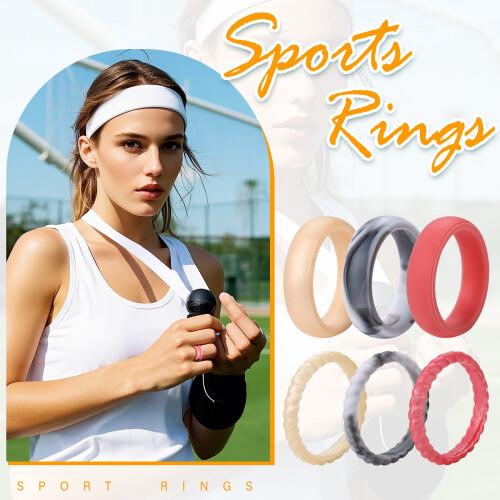 Silicone Wedding Ring for Women 3mm Thin Braided 6 Pack 2