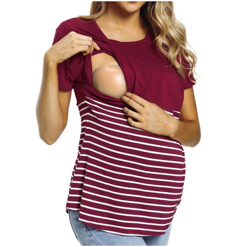 Maternity Top Solid Color Stripe Short Sleeve 1