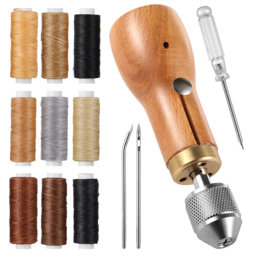 Leather Sewing Awl Kit Wood Handle 13-Piece 1