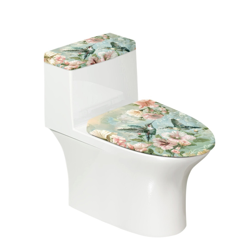 Floral Hummingbird Toilet Lid And Tank Cover Set 2 Pcs 9399596454856