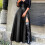 Women's Black Maxi Leather Skirt with High Split and 1