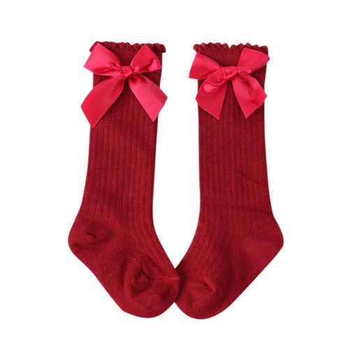 Cotton Lace Toddler Socks with Bow Red One Size
