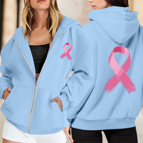 Women's Fleece Hoodie with Zip Up, Long Sleeve, Drawstring