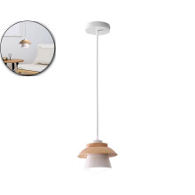 Retro Pendant Light Wrought Iron with Wood Shade