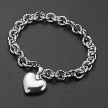Stainless Steel Lover Heart Charm Bracelet Oval Chain 7