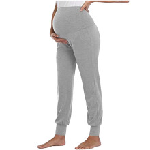 Women's maternity jeans over belly solid trousers