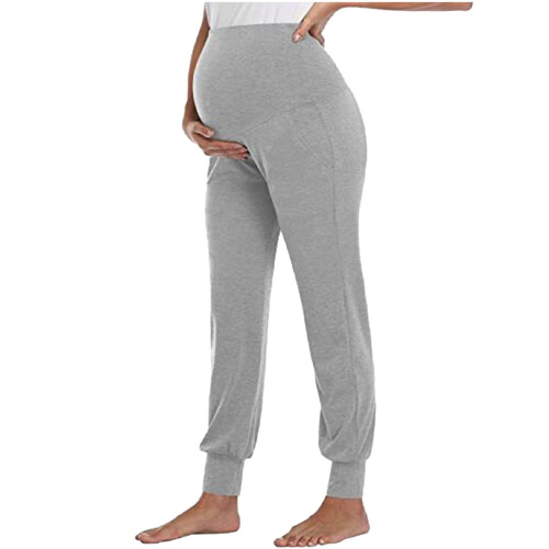 Women's maternity jeans over belly solid trousers