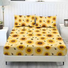 King Size Bedding Set Sunflower Bee Print 3-Piece