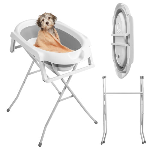 2-in-1 Dog Bathtub Foldable Portable Grey 2