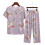 Women's Summer Printed Pajama Set Round Neck Top Elastic 2