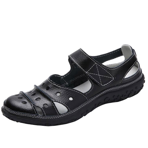 Women's Perforated Leather Slip-On Ballet Flats Black Size 1