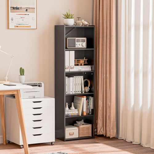 Narrow Tall Bookcase Black 5-Tier 52 Inch 1