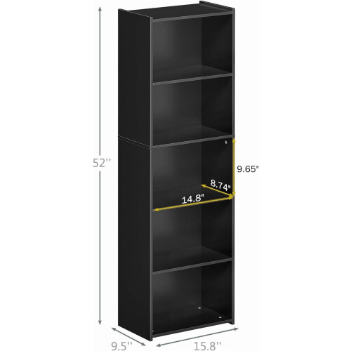 Narrow Tall Bookcase Black 5-Tier 52 Inch 2