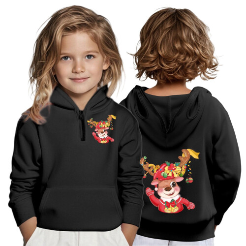 Boys Printed Hooded Sweatshirt Zipper Front Pocket 1