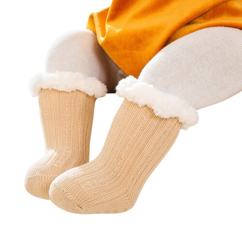 Toddler Winter Socks Warm Grip Khaki 6-Pack 2
