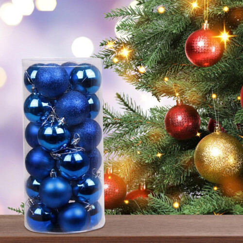 Blue Shatterproof Pearlescent Christmas Balls 24 pcs 2.36 1
