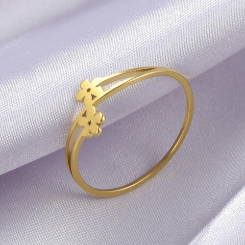 Double Flower Ring Gold Silver Stainless Steel Size 7-11 1