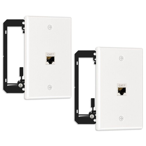 2 Pack Ethernet Wall Plate, 1 Port  Wall Plate with Bracket and Cat7 Shielded RJ45  Coupler