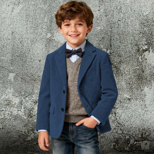 Boys Corduroy Blazer Jacket Retro Slim Fit Two-Button 1