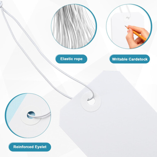 White Shipping Tags with Elastic String 100 Pack 2