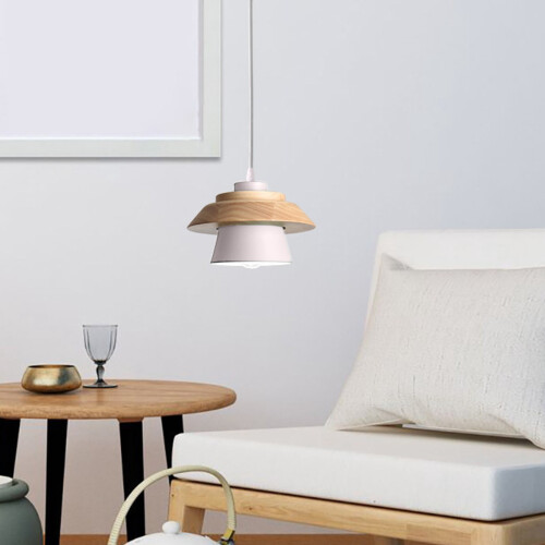 Retro Pendant Light Wrought Iron with Wood Shade 1
