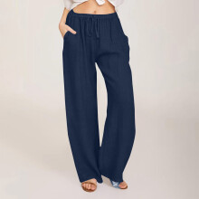 Women's Linen Wide-Leg Palazzo Pants with Pockets
