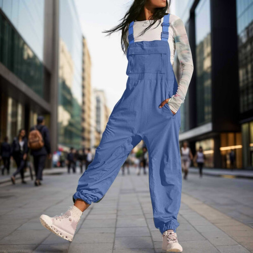 Women's Solid Work Overalls with Pockets