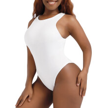 Macacão feminino sem mangas com decote halter e modelagem justa