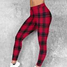 Women's Plaid Leggings Stretchy Elastic Waist Full-Length